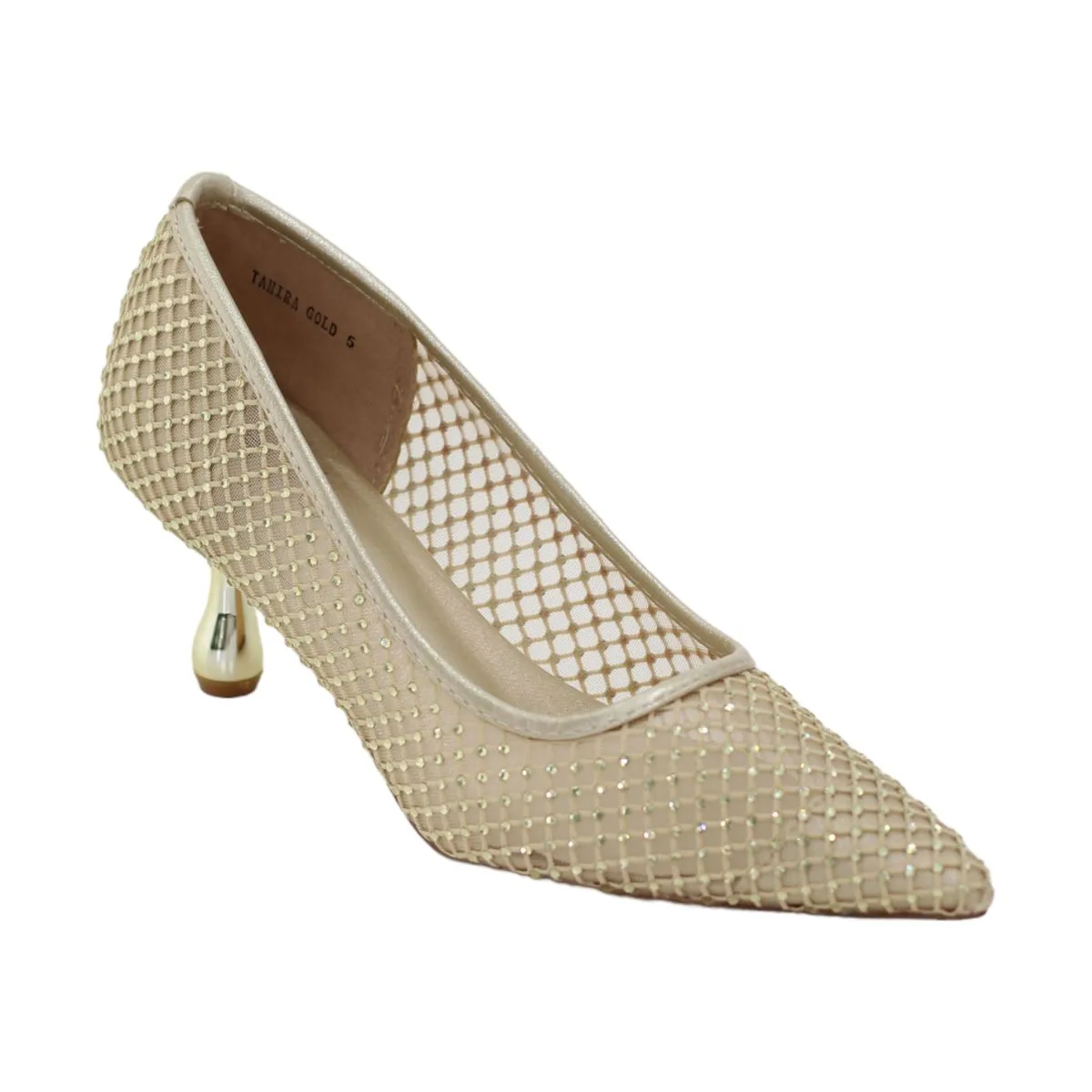 LaMara Paris Tahira Mesh Embellished Court On 6cm Heel - Gold