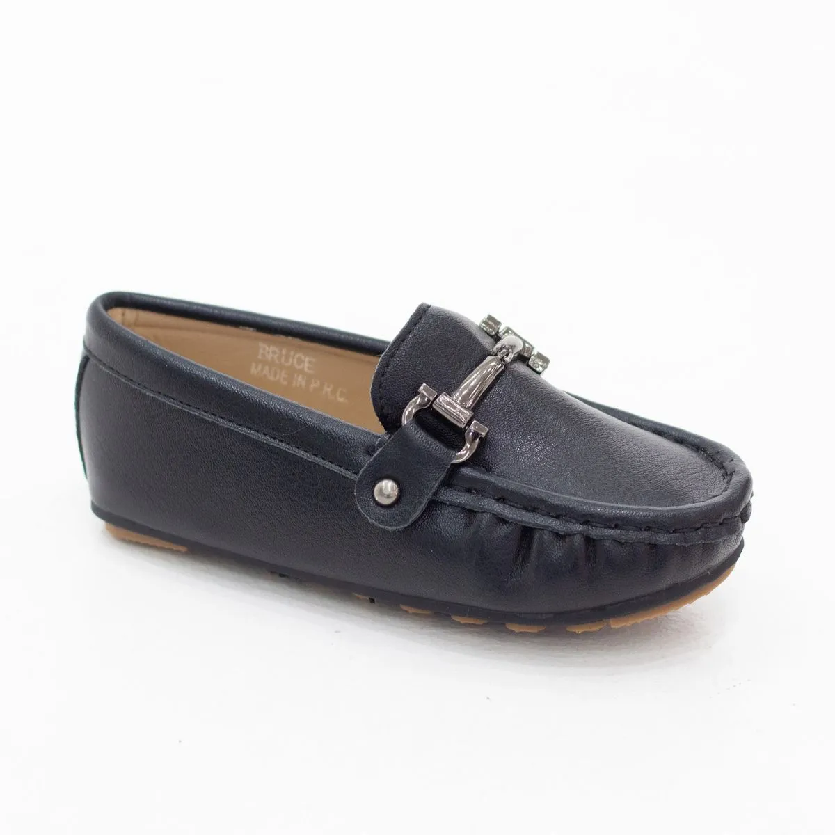 Lamara Paris Bruce Infant Boys Moc Shoes With A Gun Metal Buckle Navy