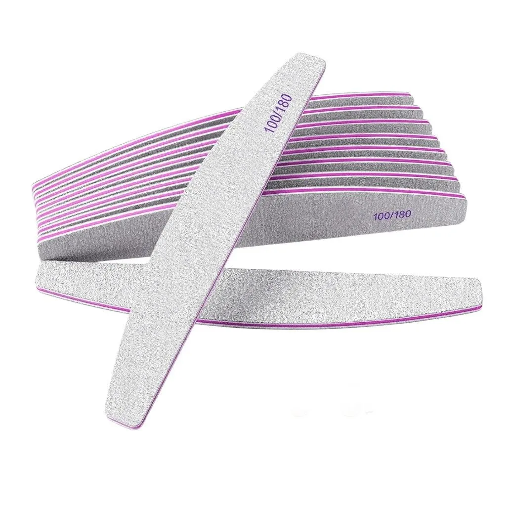 100/180 Grit Half Moon Emery Professional Nail File - Light Grey - 10