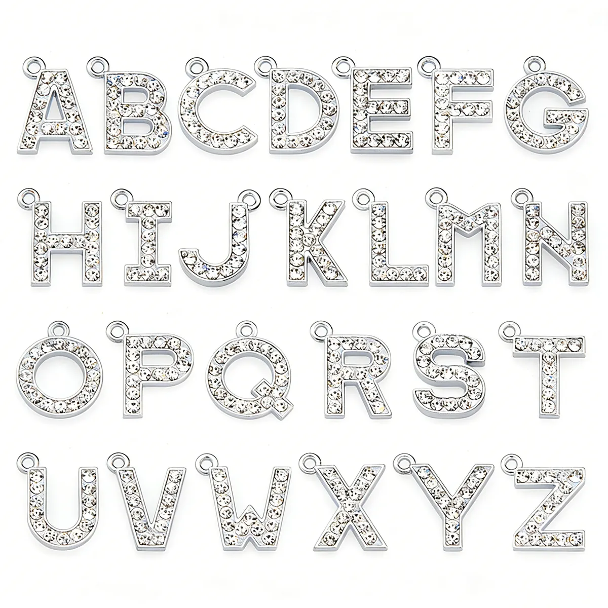 Rhinestone Letter Charms - A-Z Alphabet Pendants - 26 Piece