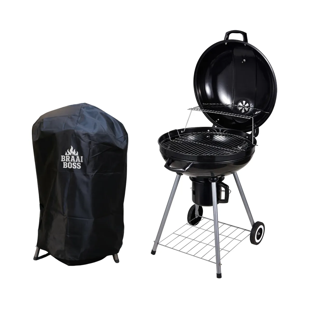 BraaiBoss 57cm Kettle Braai with Hinged Lid & Protective Cover