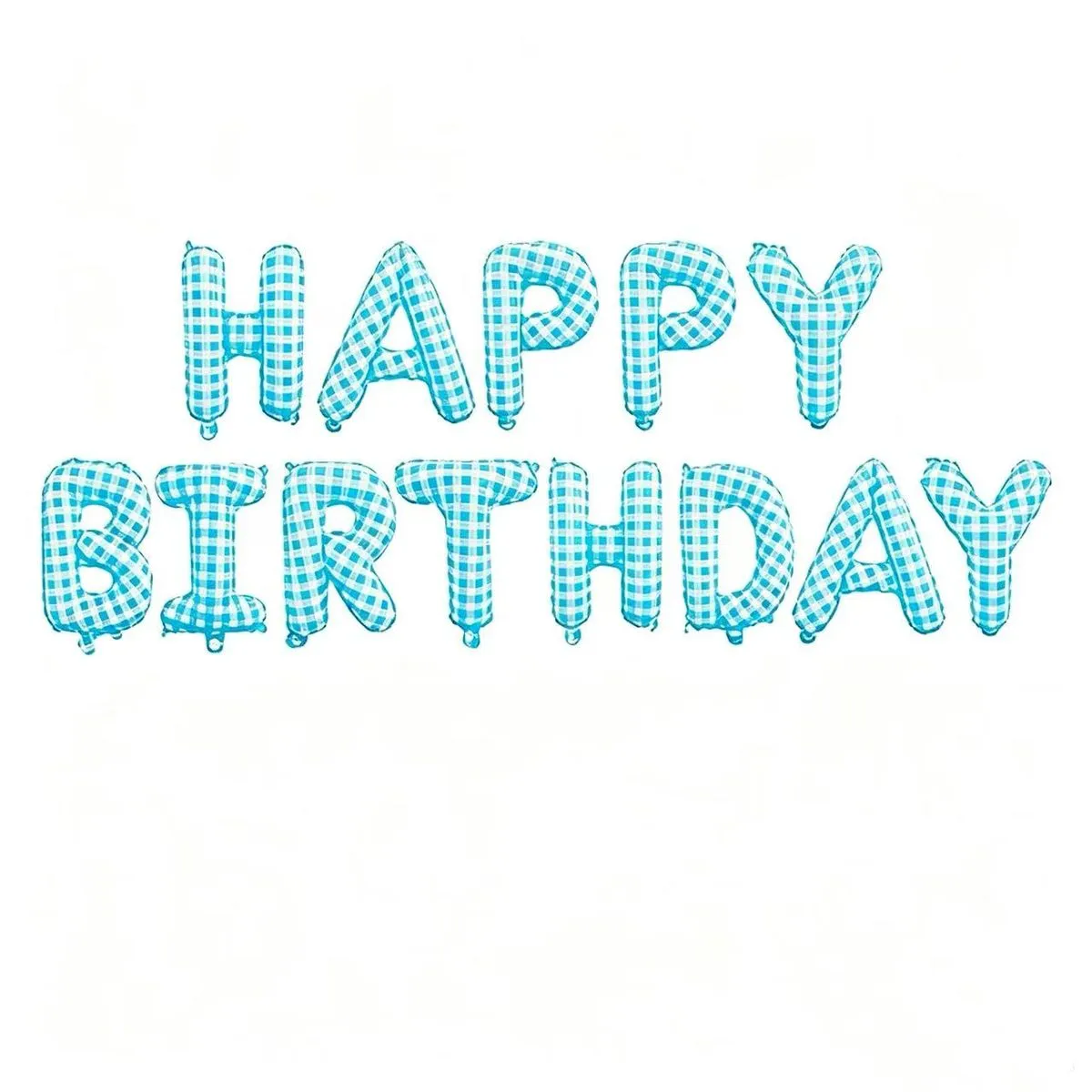 Plaid Pattern Happy Birthday Letter Foil Balloon Set 16 Inch Party Banner - Blue