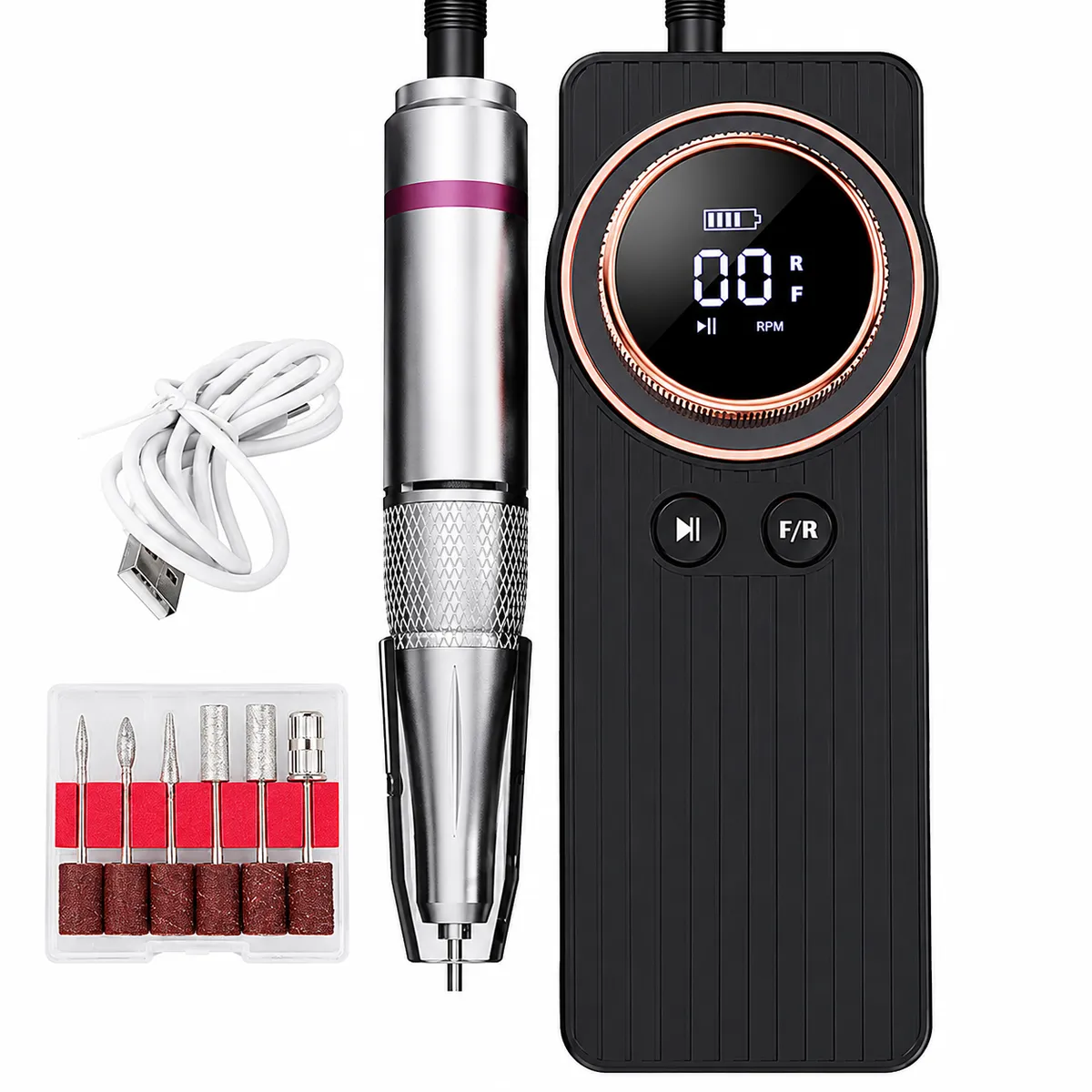 Rechargeable Nail Drill Machine 35000RPM LCD Electric Manicure Pedicure Kit - Black