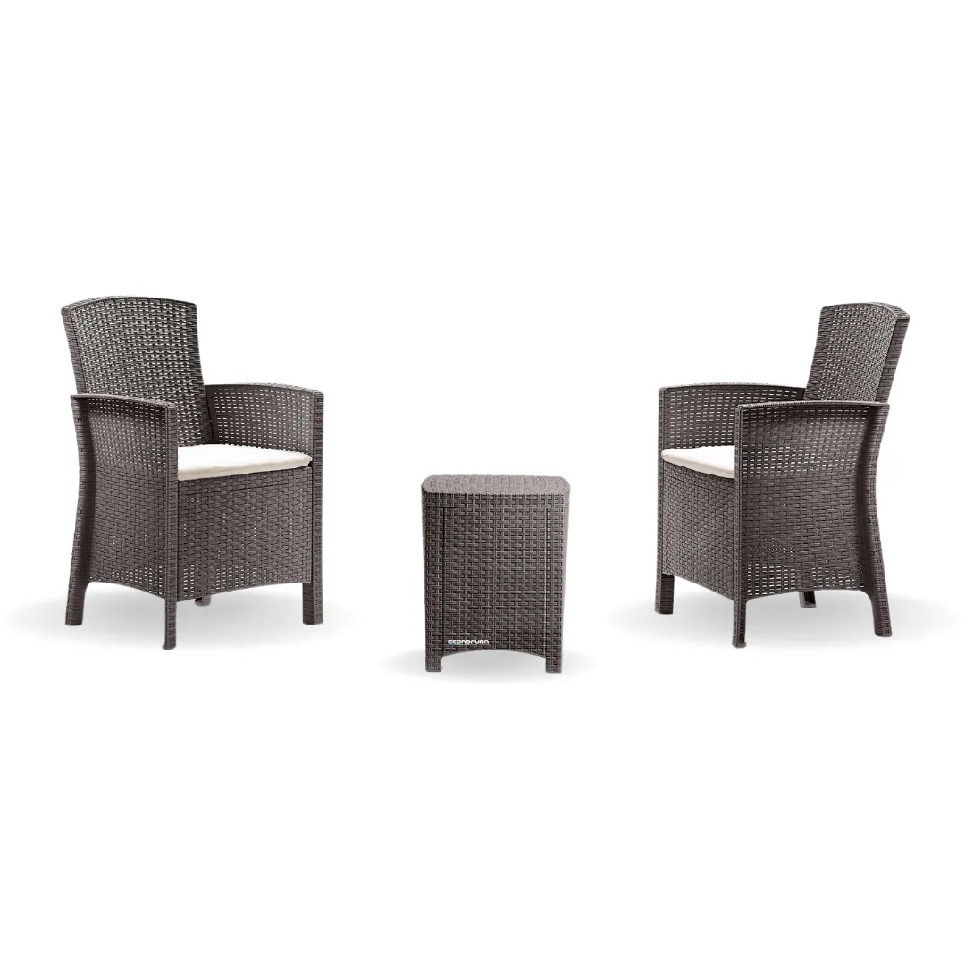 ECONOFURN Bica Lido Terrace 3 Piece Rattan Patio / Balcony Set - Taupe