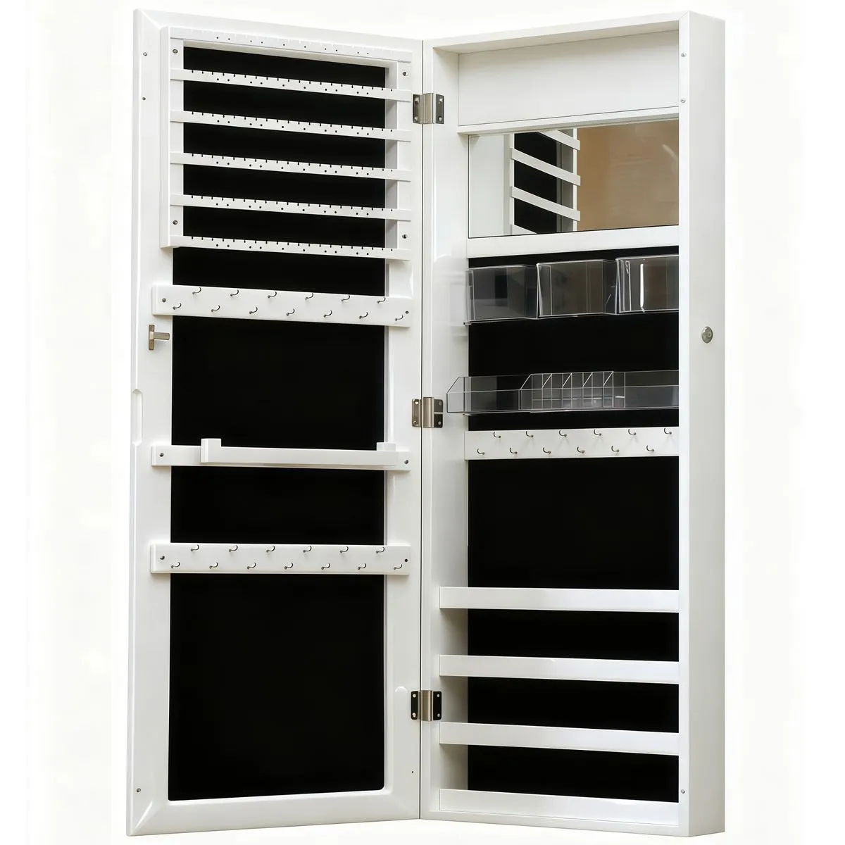 Jewelry Armoire Storage Large Hanging Jewelry Makeup Mirror Cabinet - White
