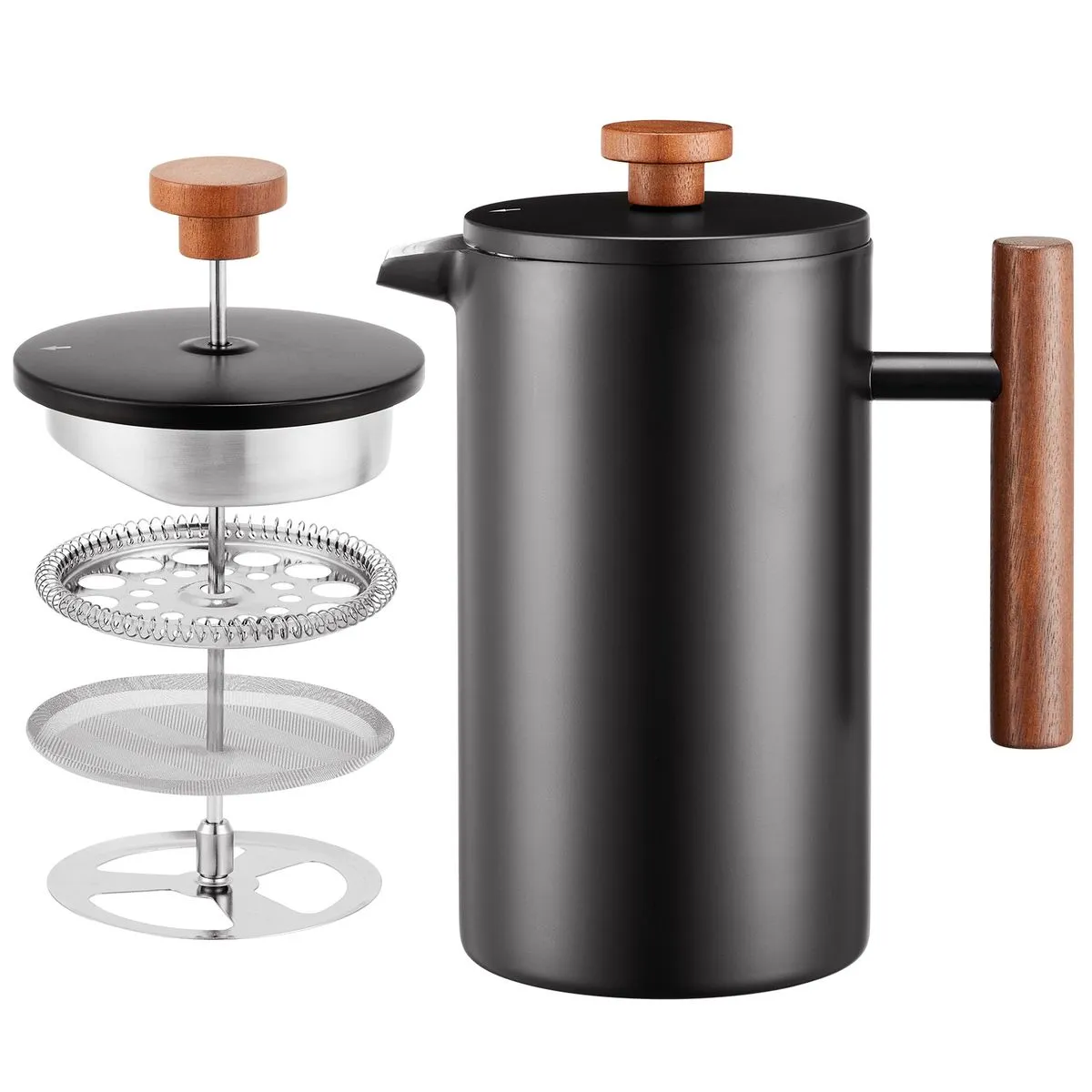 Chenshia Stainless Steel French Press Espresso Triple Filter Coffee Maker - Black
