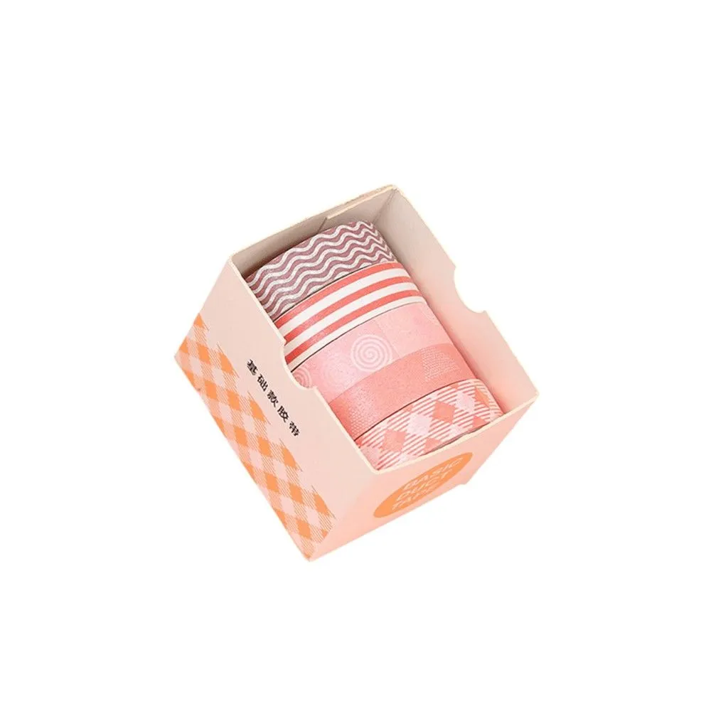 5 Piece - Pastel Patterned Fabric Ribbon Rolls - Pink