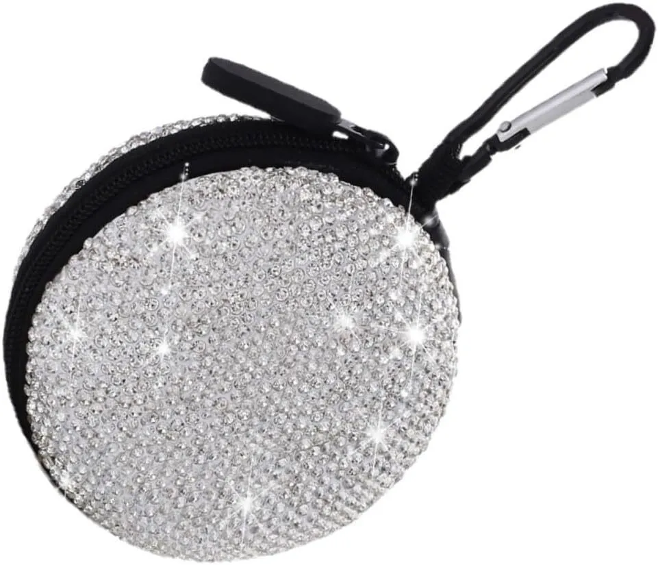 Rhinestone Studded Portable Earphone Storage Bag Eva Protection Smooth Zip