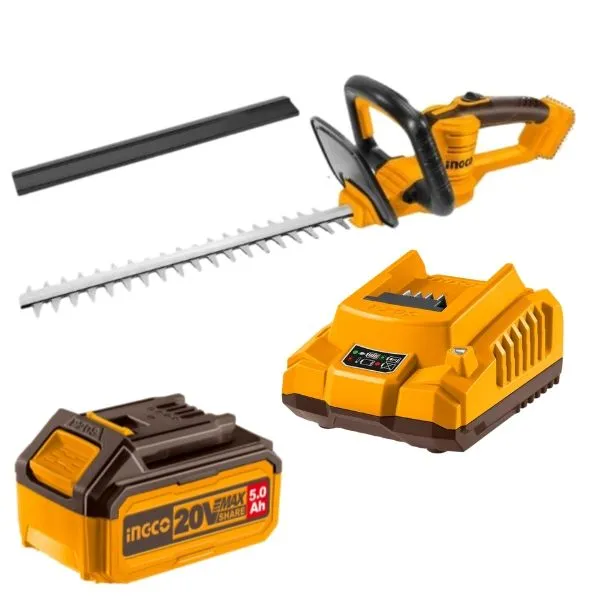 Ingco - Cordless Hedge Trimmer with 5.0Ah Battery and Charger