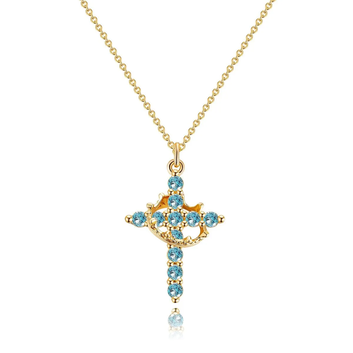 Upgraded Crown Cross Necklace for Women Christian Religious Gifts for Her - Blue