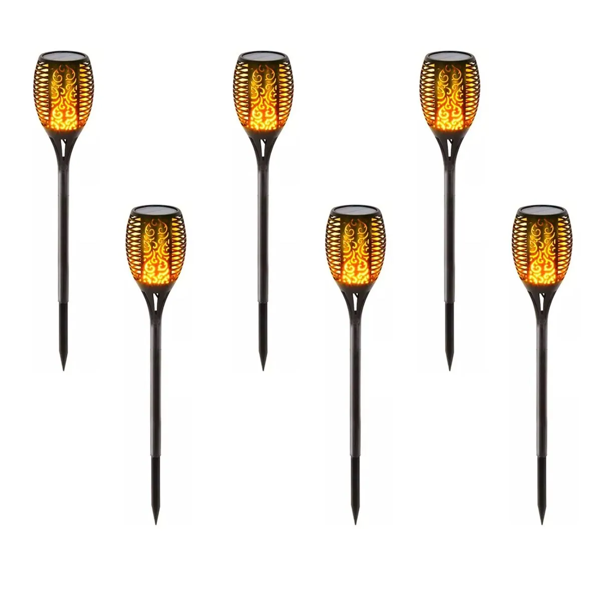 6 Pack Solar Torch Lights Outdoor Dancing Flickering Flame Torches Lights