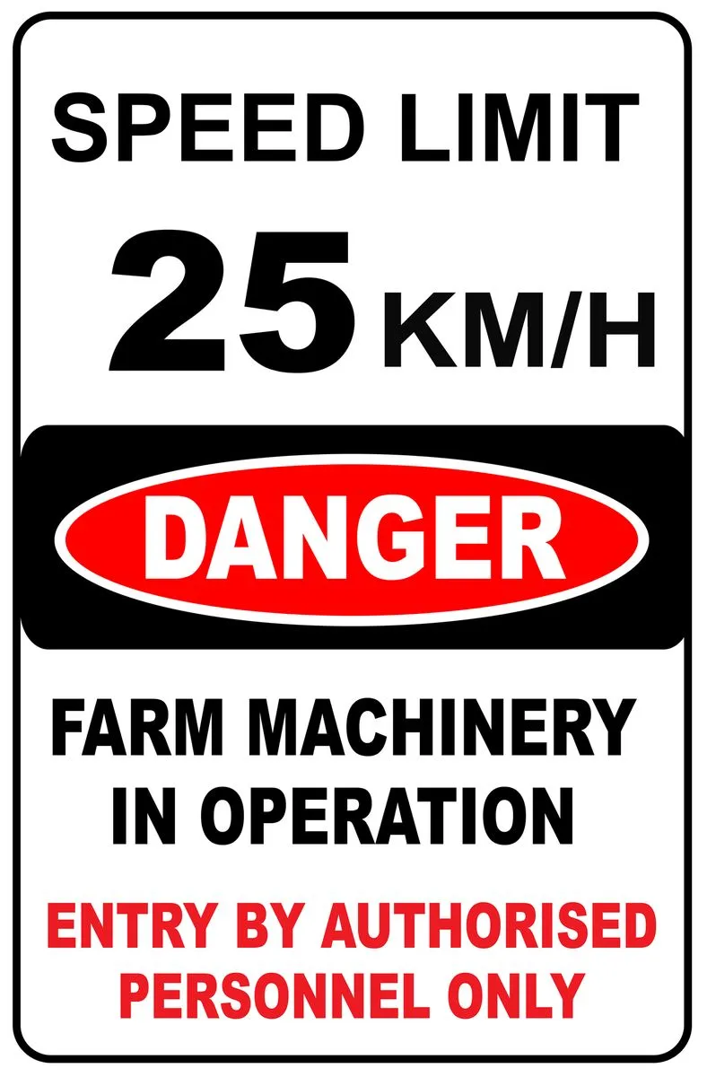 Speed Limit 25KM/H Danger Farm Machinery in Operation 60x80cm Sign.