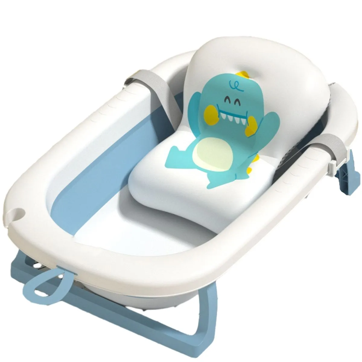 Foldable Baby Bath Tub Collapsible Bathtub with Support Cushion for Infants - Blue