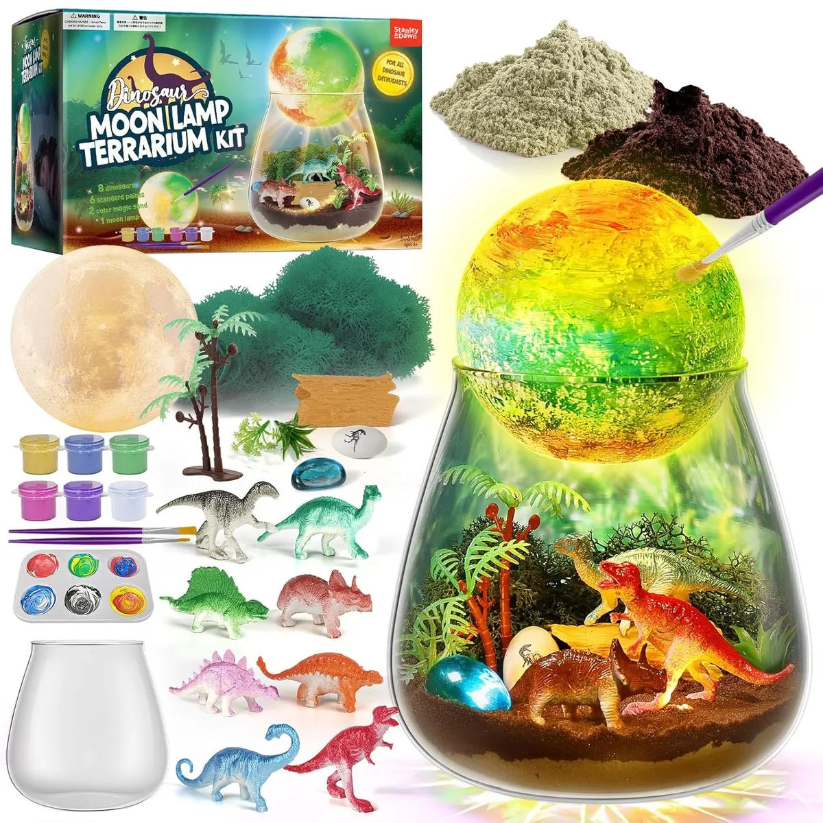 27 Piece Terrarium Kit DIY Moon Light Unicorn & Dinosaur Craft Kit 6+ - Dinosaur