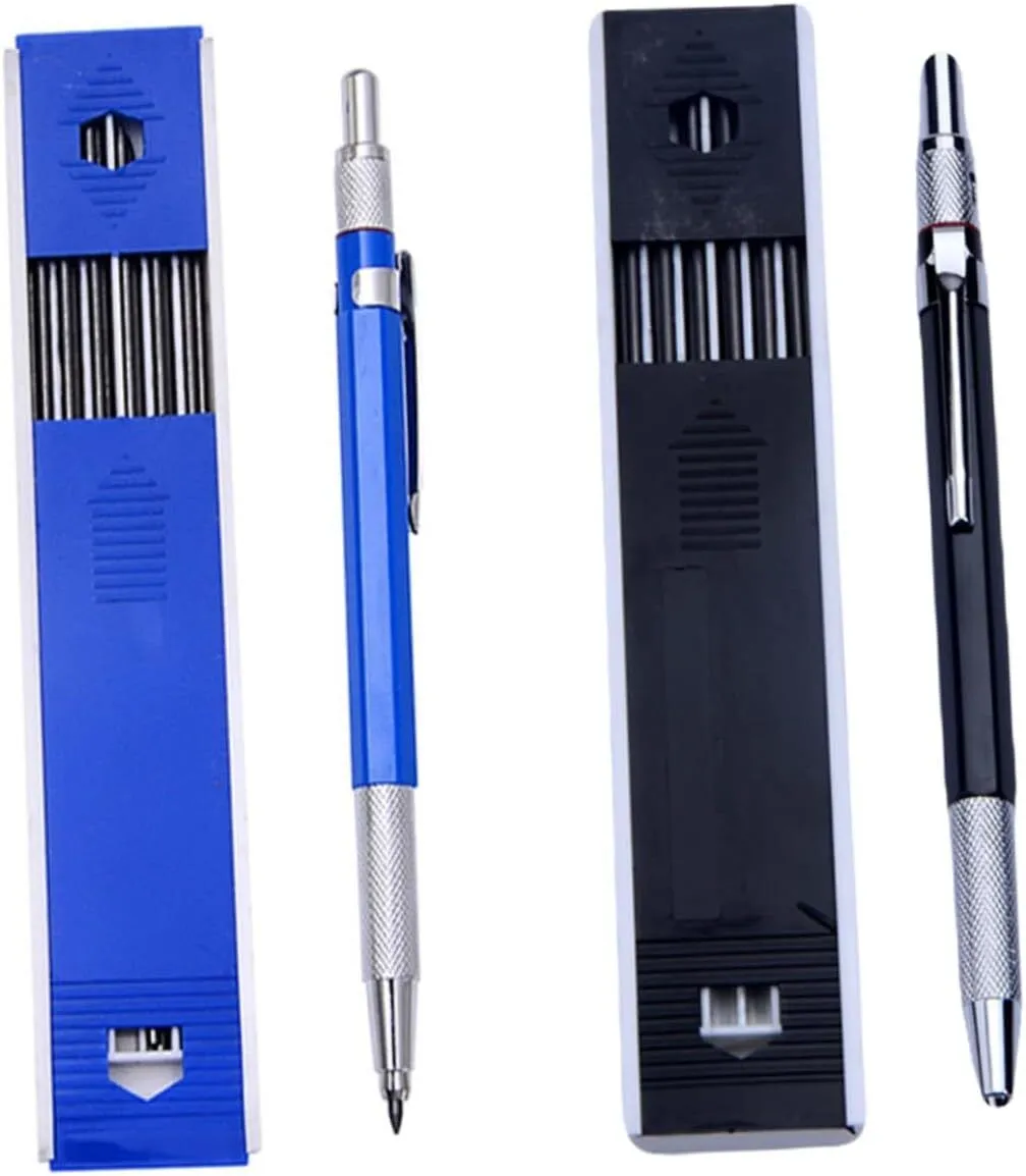 2 Sets Mechanical Woodworker Pencils with Graphite Leads Non Slip Metal