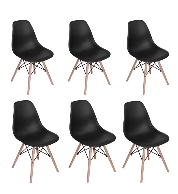 6 x Wooden Leg Chairs - Black