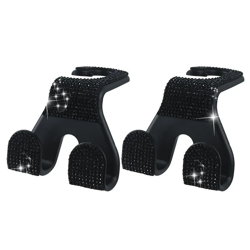 2 Car Seat Headrest Hooks for Bags, Grocery, Handbags, Storage Organizer - Black