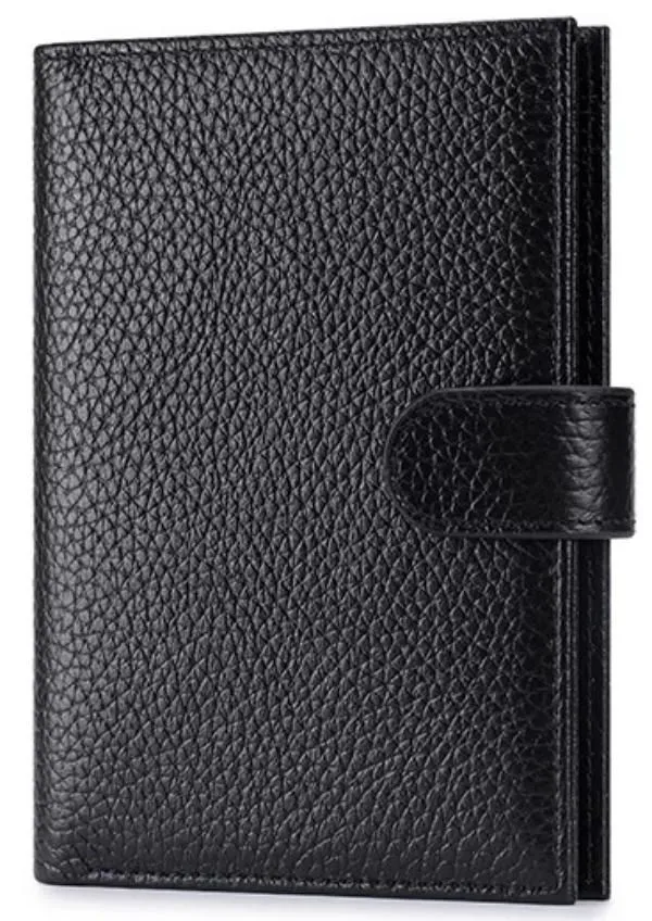 Genuine Leather Passport Holder - RFID Travel Wallet & Card Organizer - Black