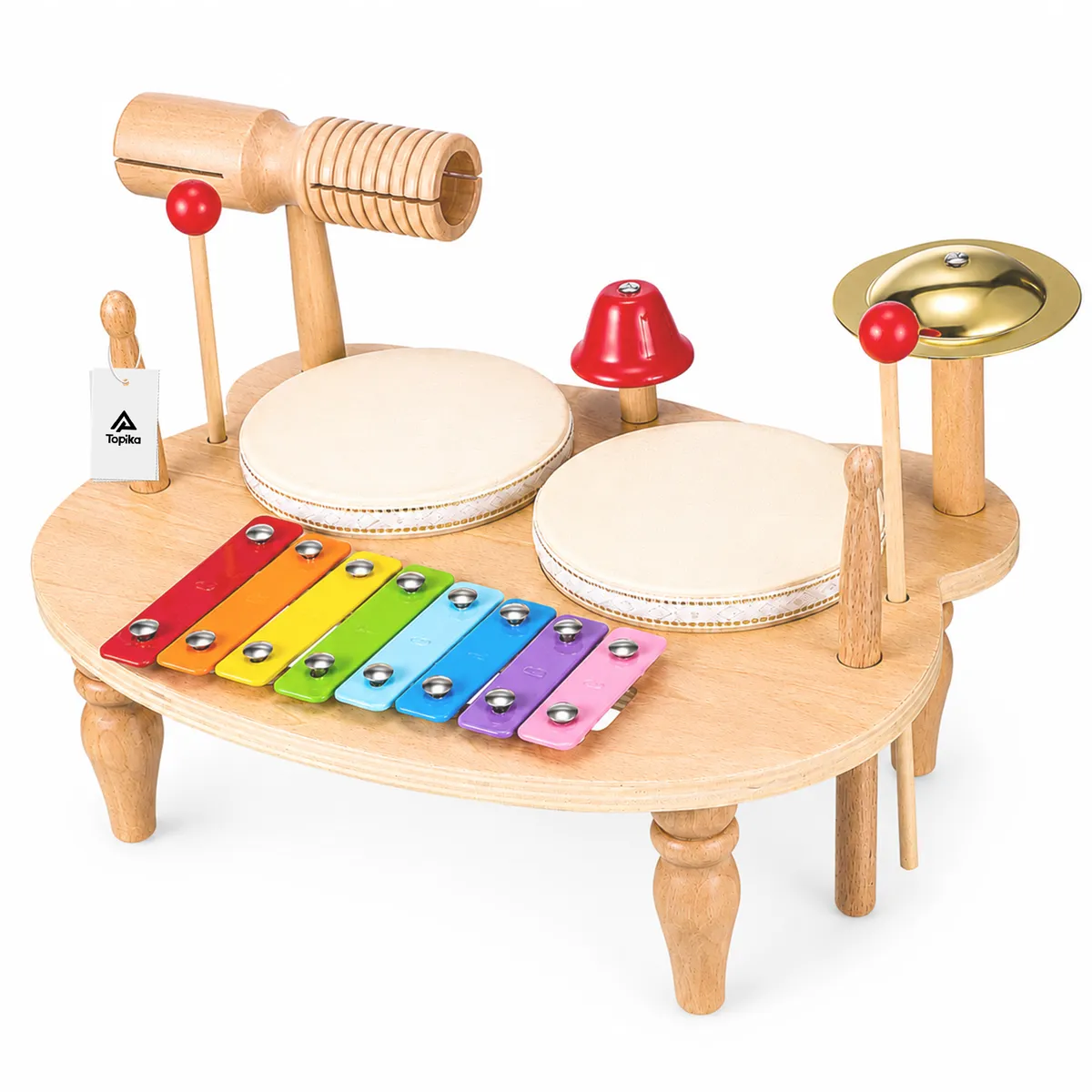 Topika Wooden Toddler Drum Set Montessori Musical Instruments for 1-9 years