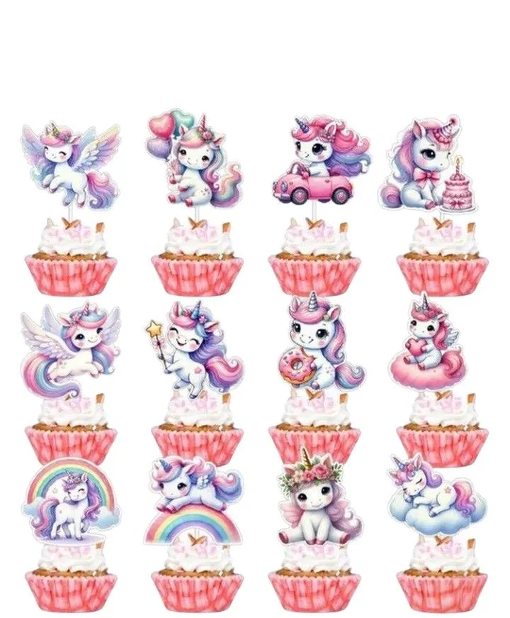 Chivasa Elite 24-Piece Whimsical Unicorn Cupcake & Cake Topper Set