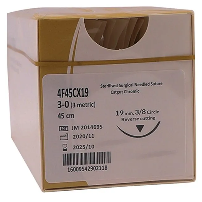 Suture Trugut Chromic 3/0 45cm Rc 3/8 12's