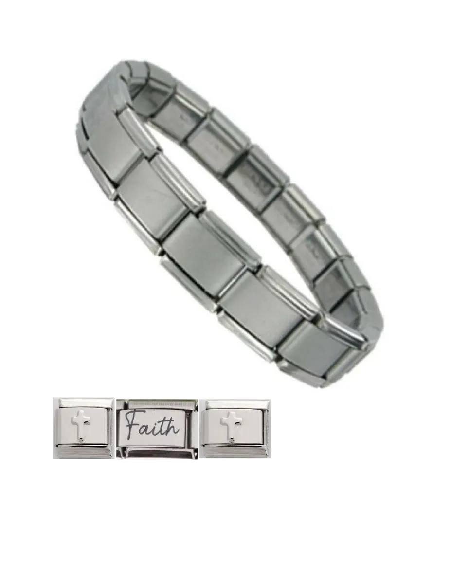 21 Italian Links- Charm Link Cross Faith Bracelet - 9mm