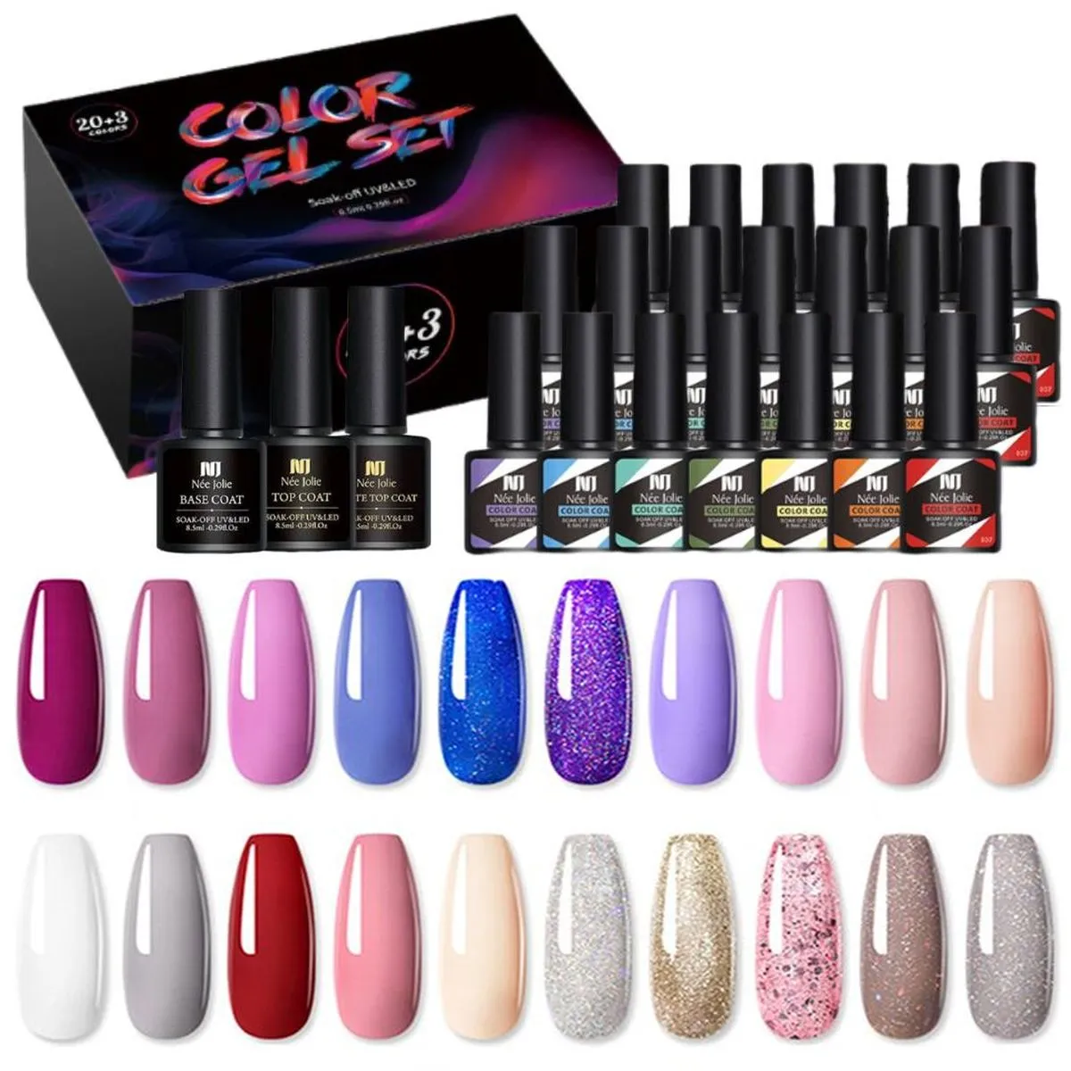 23-Piece Gel Nail Polish Set LED UV Soak off Colour Kit for Women Girls 8ml