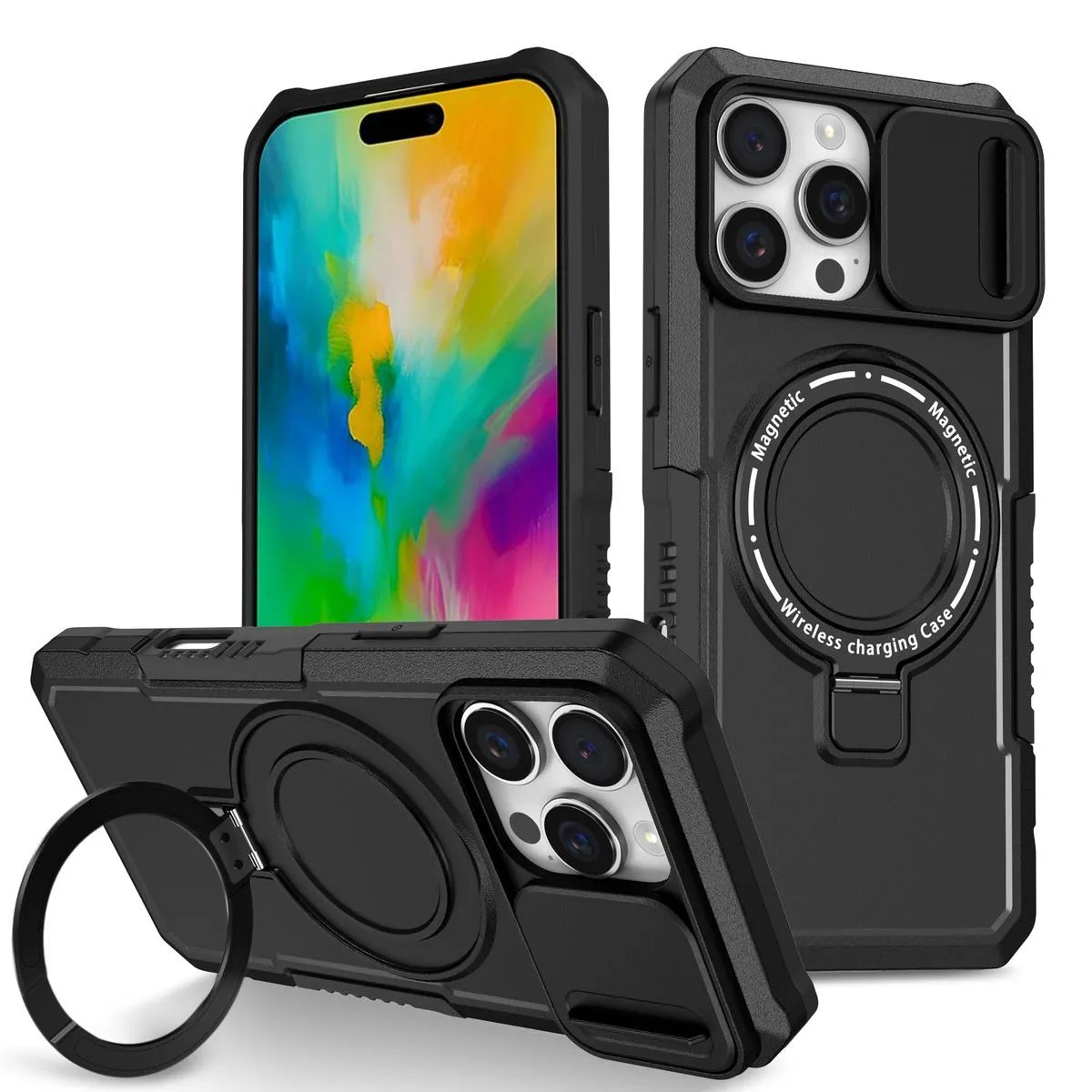 Slide Camera Lens Cover Phone Case Compatible With iPhone 16 Pro Max - Black