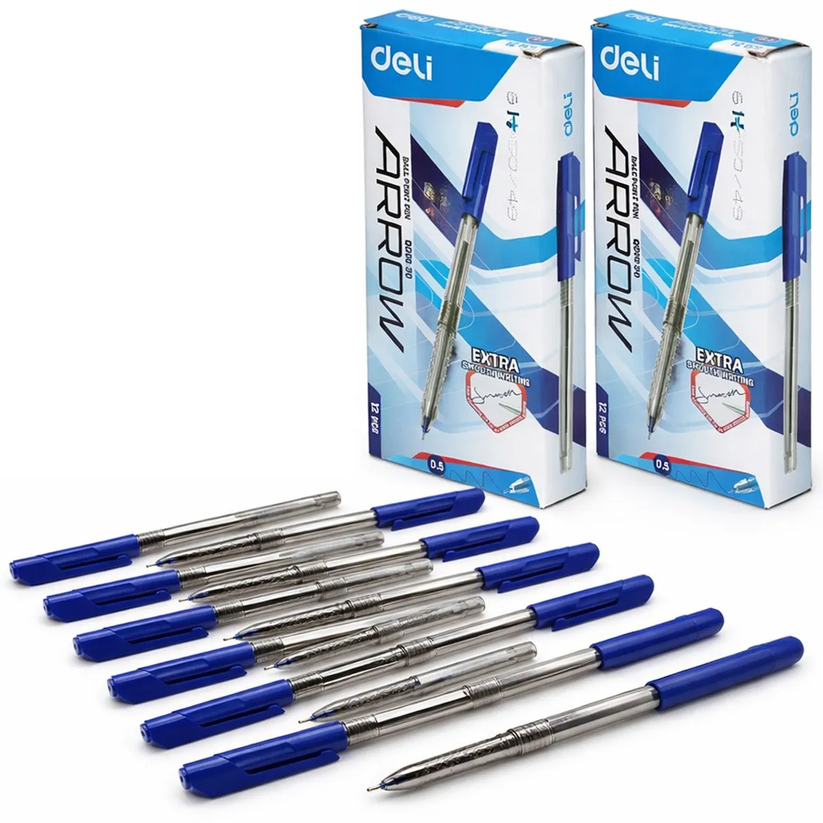 Deli 24 Pack Ballpoint Pen Blue Ink Rollerball Fine 0.5 mm Smooth Writing