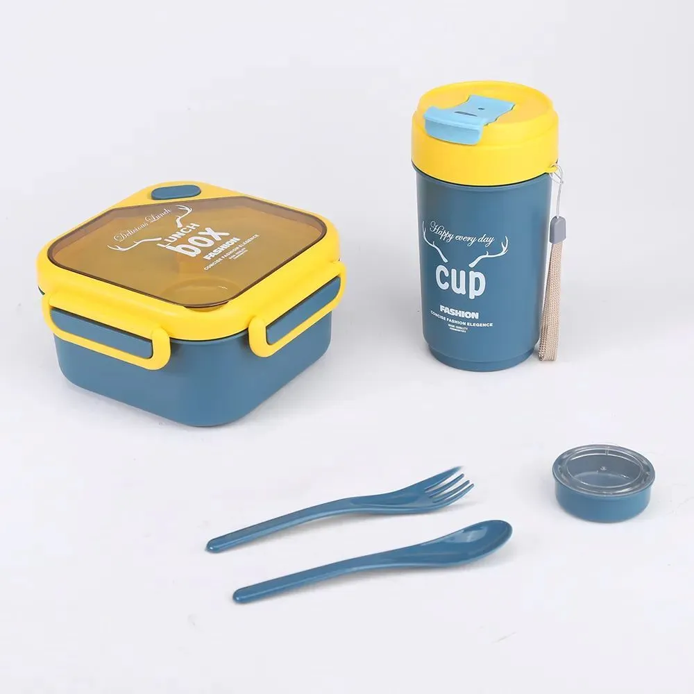 Adorable Lunch Container with Drink Bottle - Blue