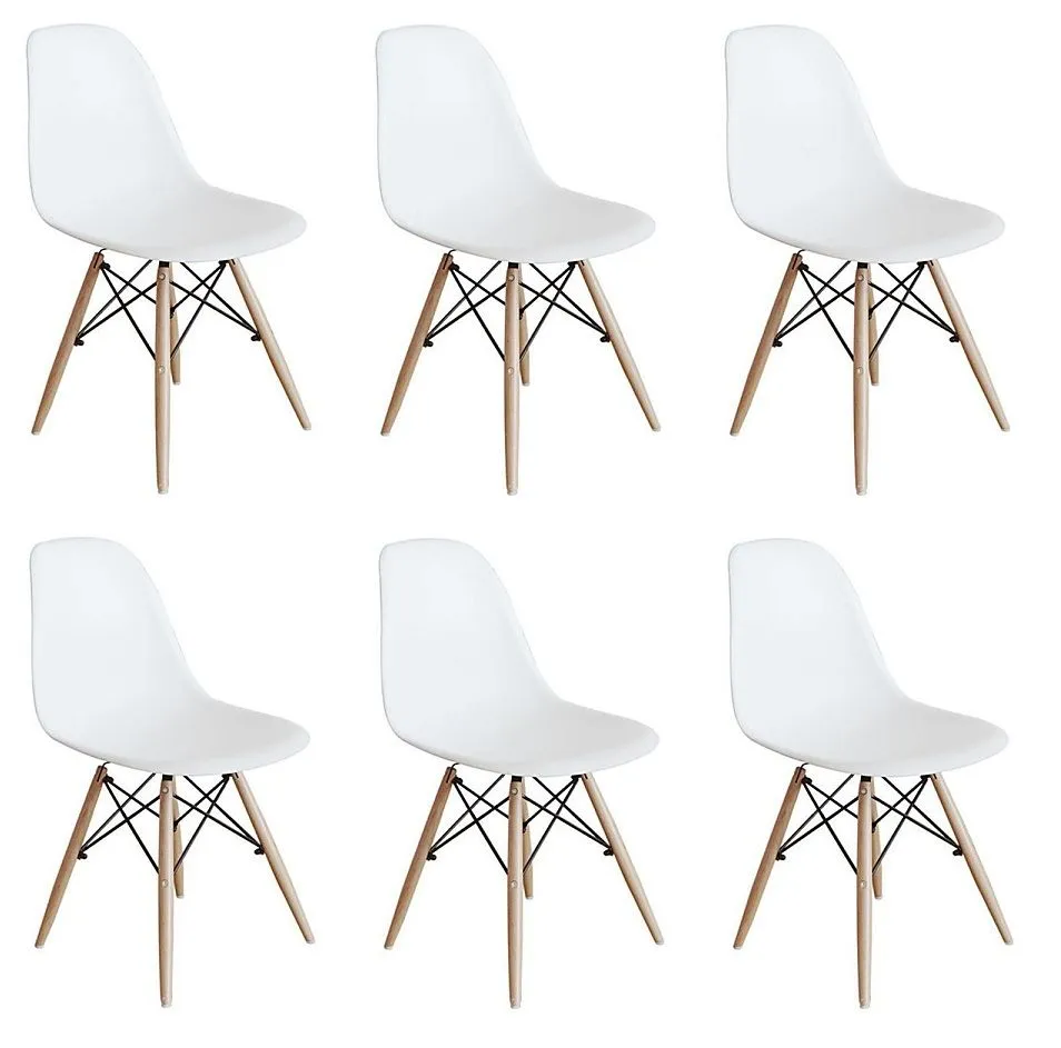 6 x Wooden Leg White Cafe Chair
