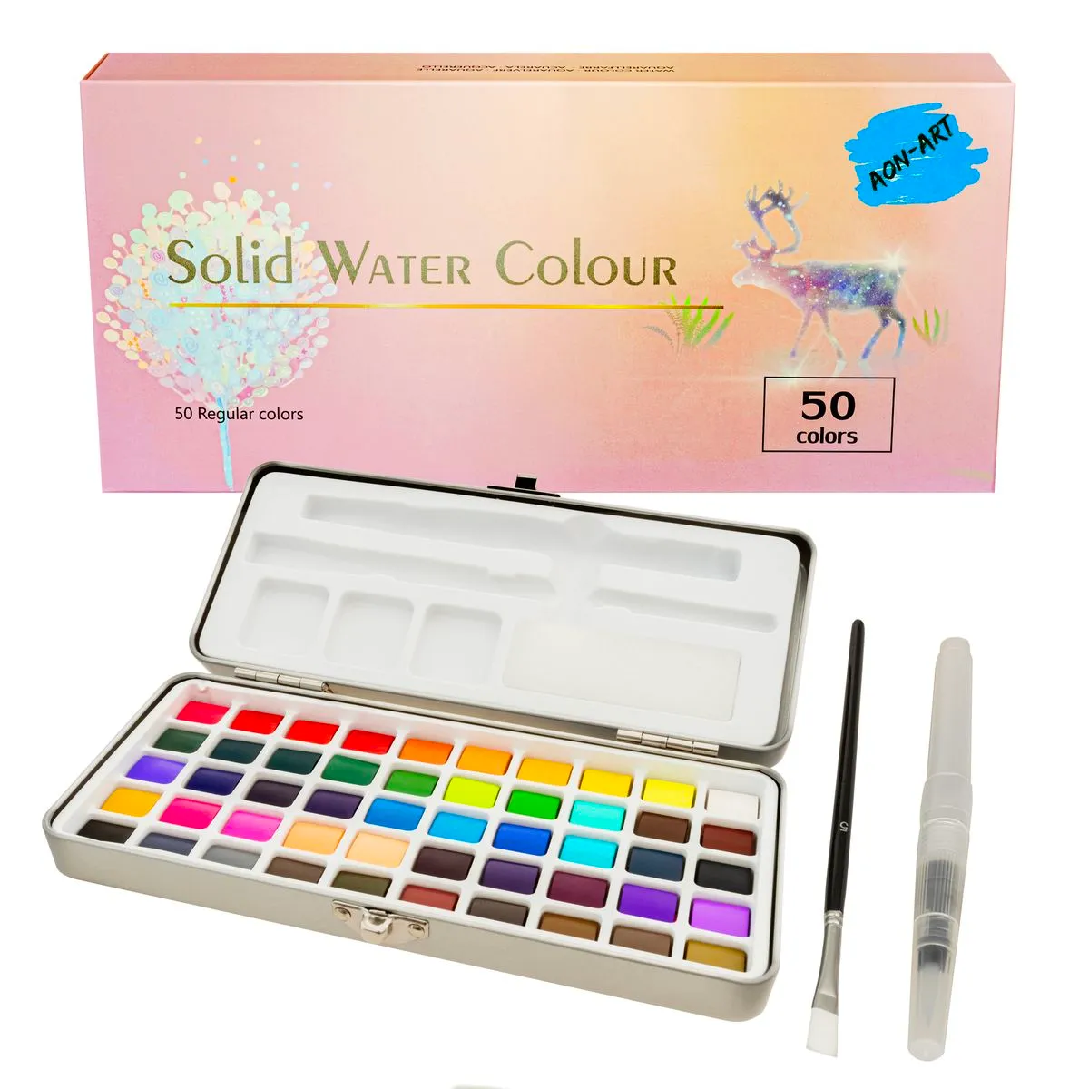 AON-ART 50 Colours Solid Watercolour Paint Set