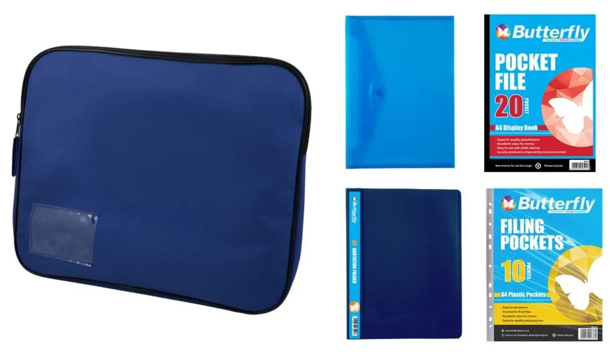Stationery Pocket File, Folders & Book Bag Bundle (Blue)
