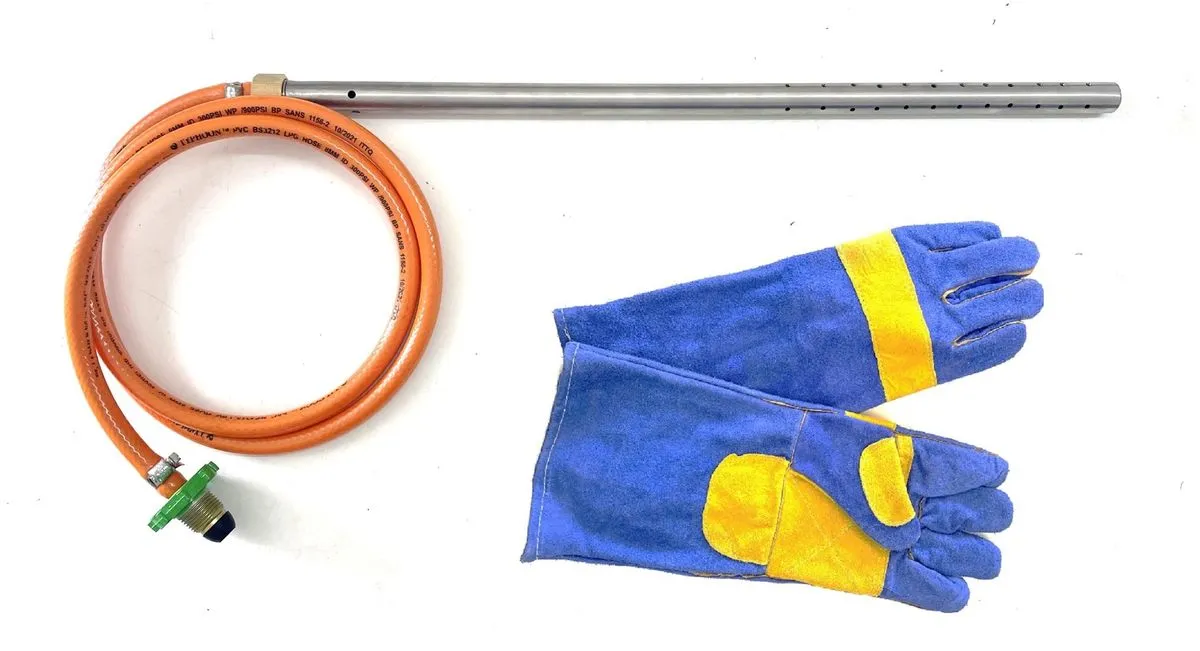 Stainless Steel Fire Starter - Bullnose Fitting + Long Gloves Combo