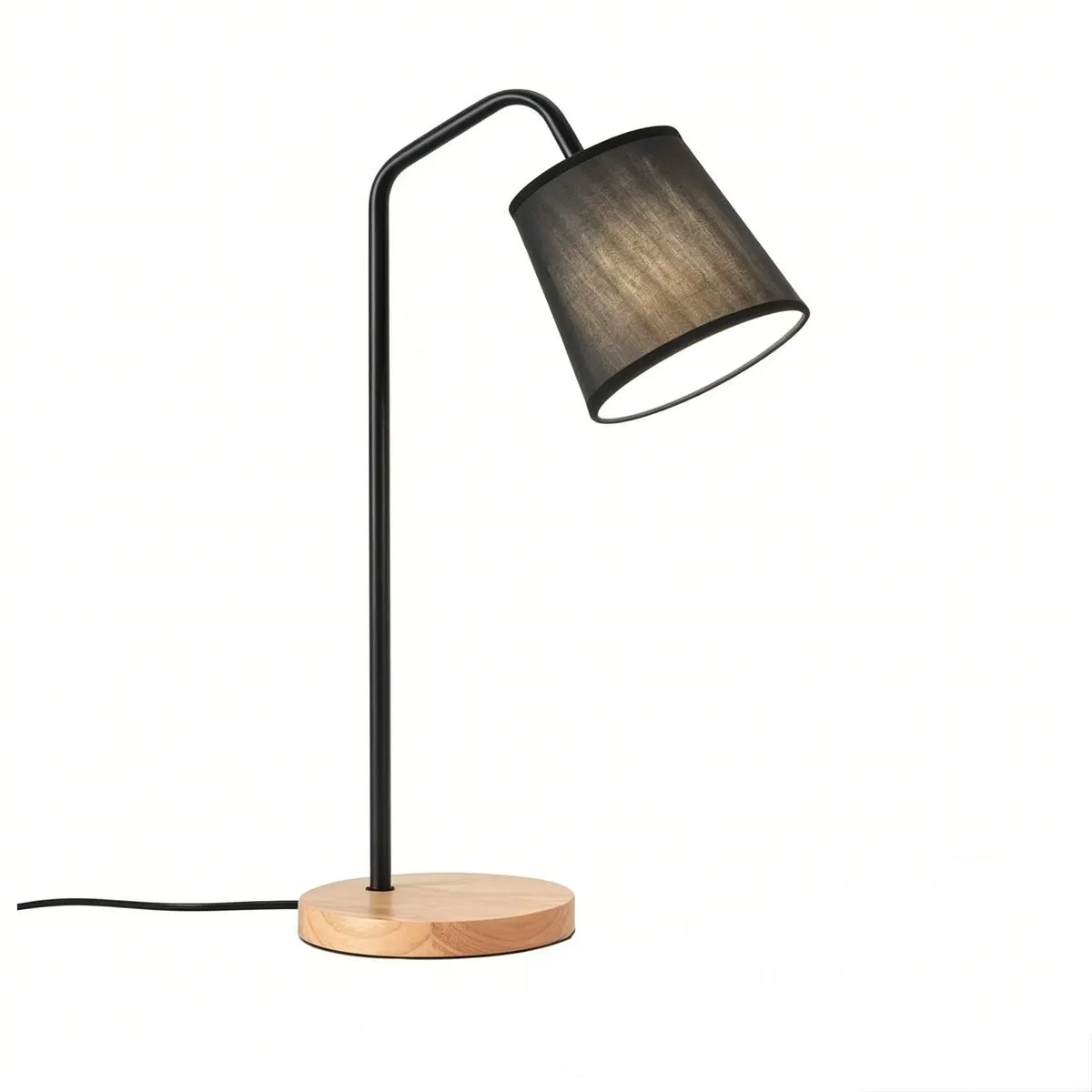 Table Lamp Wooden Base Removable Fabric Shade Regular Switch 50×15×15cm - Black