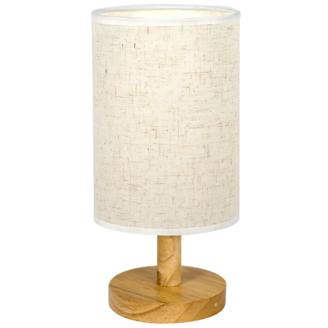 Small Bedside Lamp with Wood Base for for Living Room Dorm Home Office
