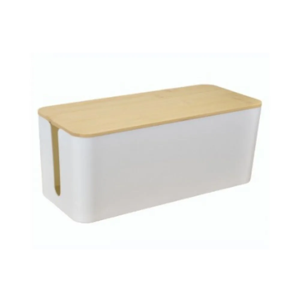 Cable Cord Concealing Box with Bamboo Lid - Small - White