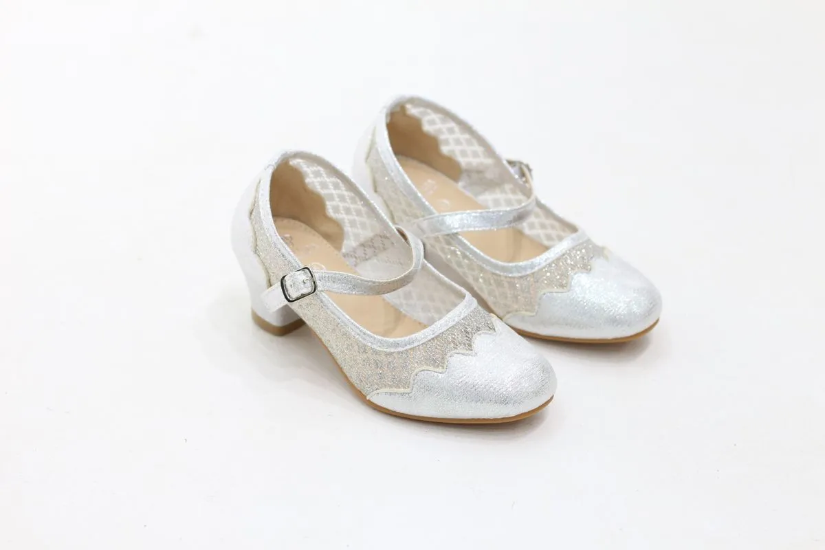 LaMara Paris Song Elegant Shimmer Strap Infant Pumps Silver