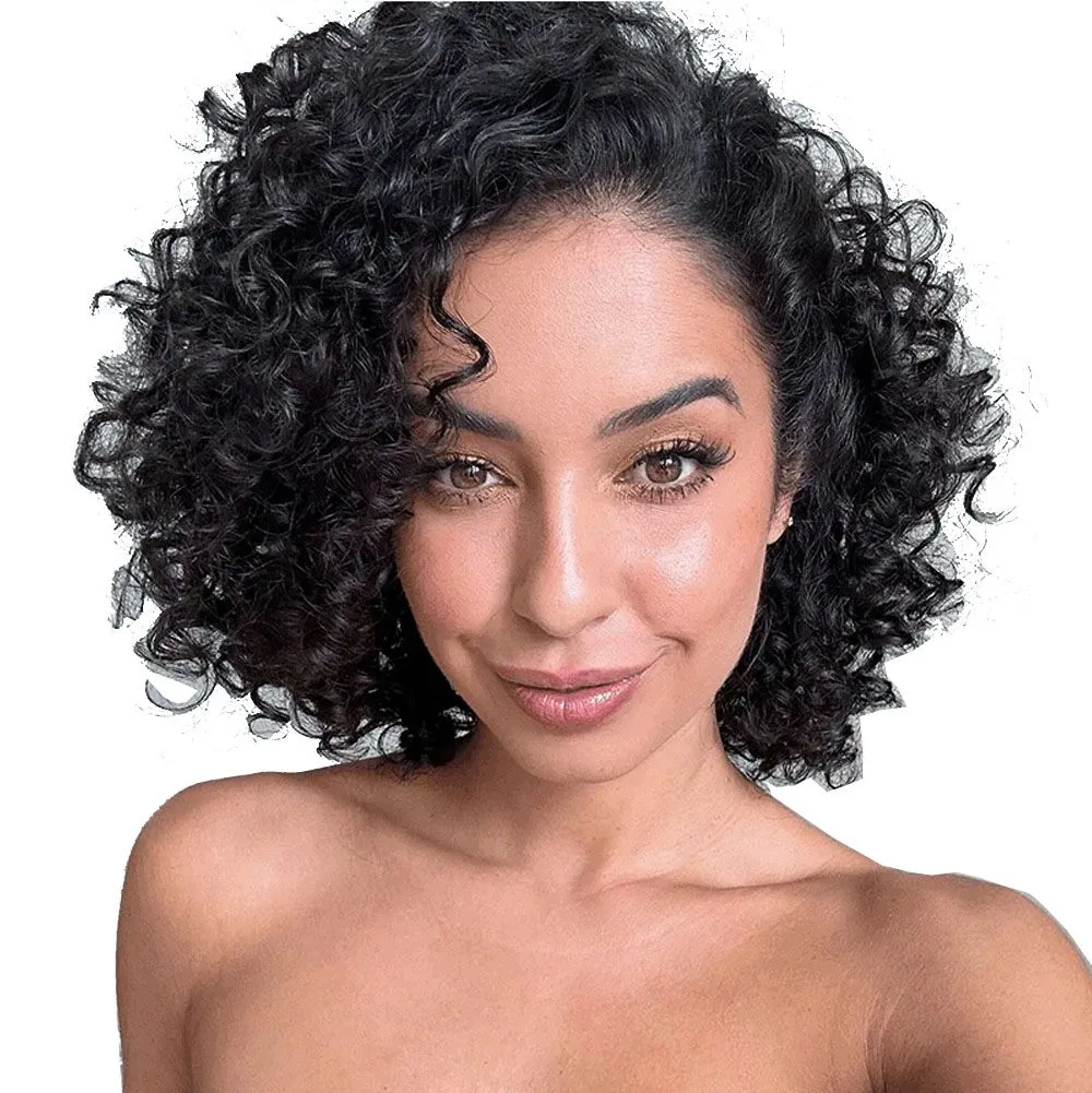 Short Kinky Curly Human Hair Wig Afro Short Wigs Pixie Cut Wig Human Hair - Black