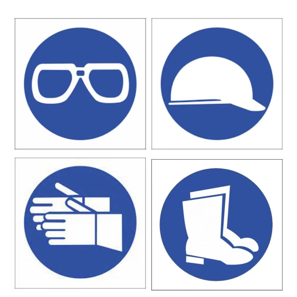 Safety Signs - 4Pc - Eye, Head, Hand, Feet & Leg Protection - 29cm x 29cm