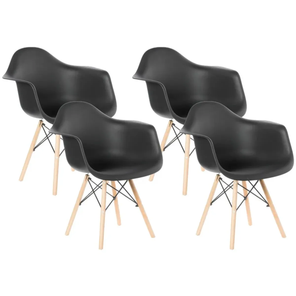 Black Molded Arm Dining Chairs with Wooden Legs - Set of 4