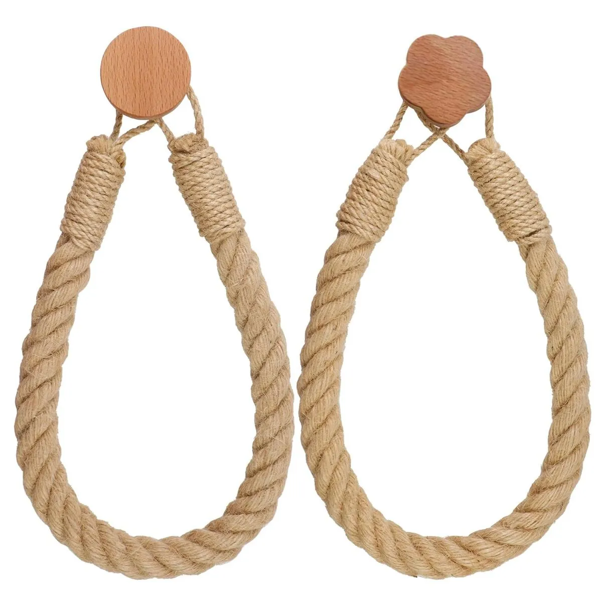 2PK Bamboo Roll Wall Mounted Toilet Paper Holder Wooden Hemp Rope Holder