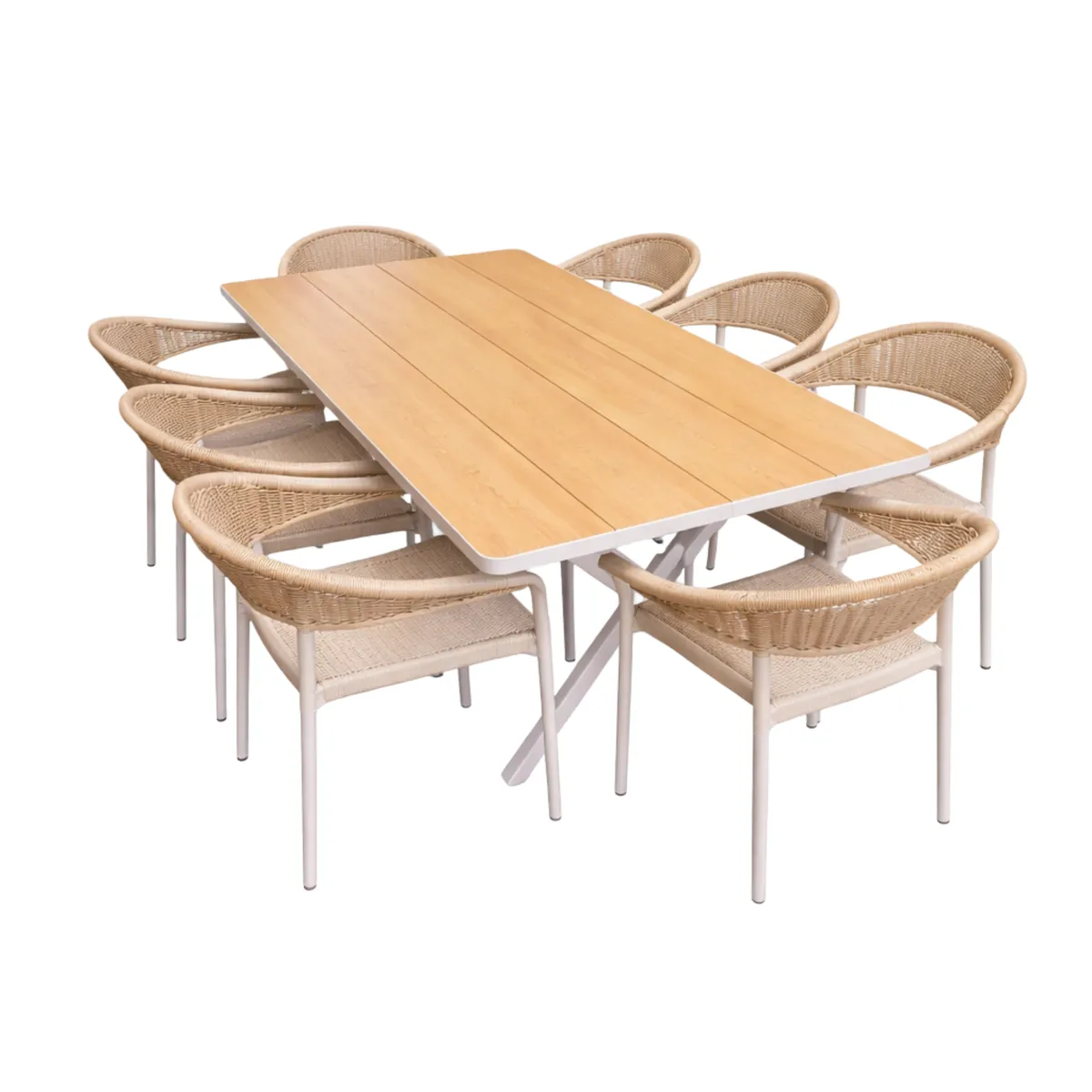 Wood Dining Set - 1 Table + 8 Chairs, Contemporary