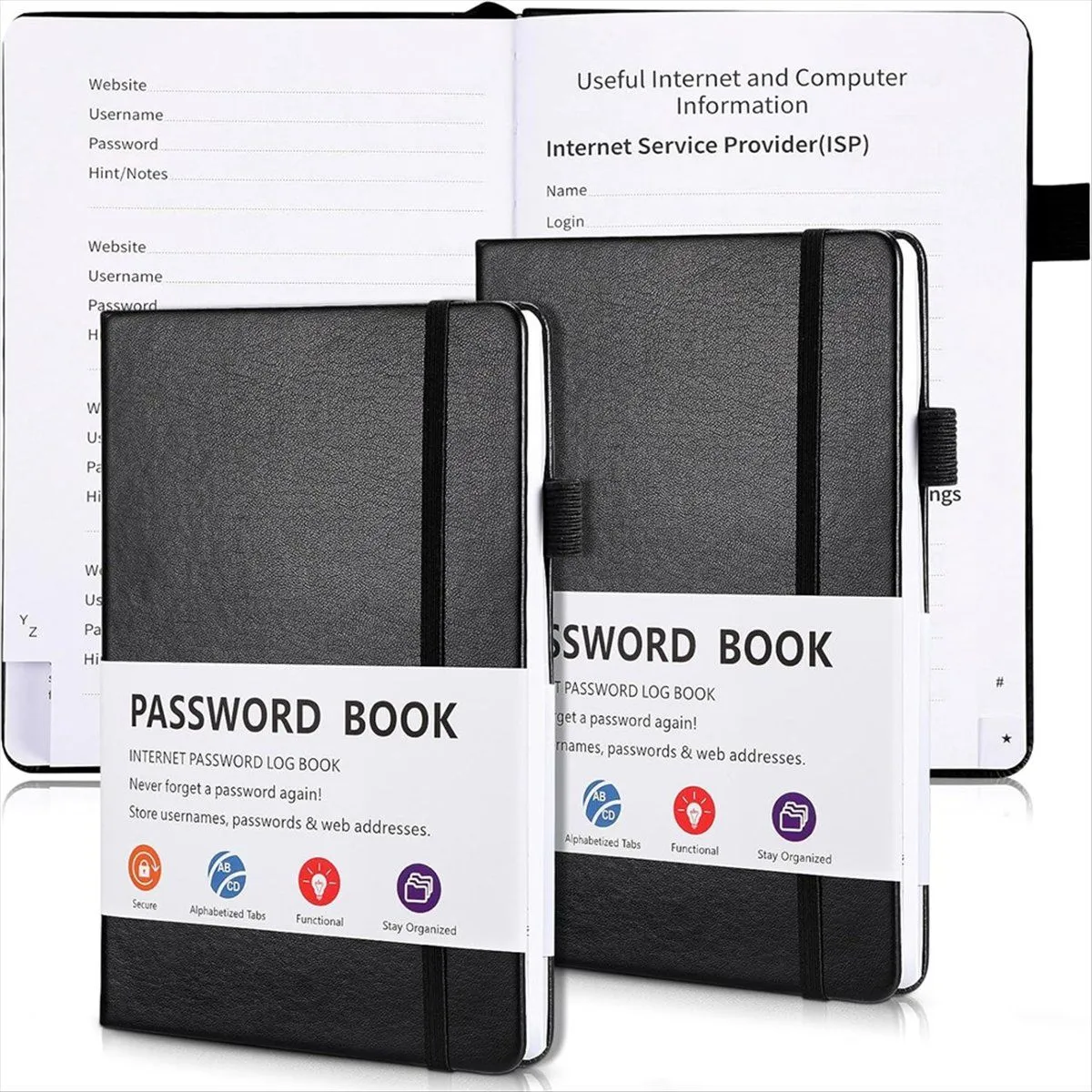 2 Pcs Password Book with Alphabetical Tabs 7.8 x 5.2Inch