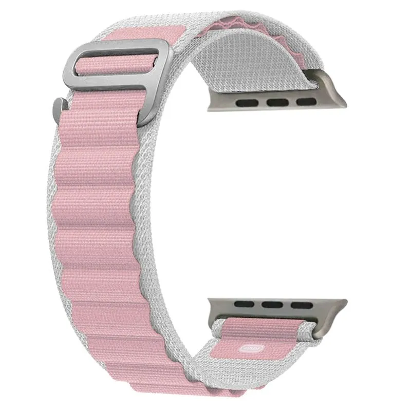 Alpine Loop Nylon Strap for Apple Watch 9 (45mm) & Apple Watch Ultra 2 - Grey, Pink