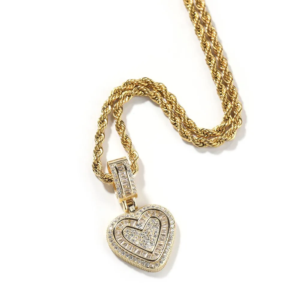 Elegant Heart Pendant Necklace with Zircon Stones and Copper Chain - Golden Rock Candy Heart + 3mm …