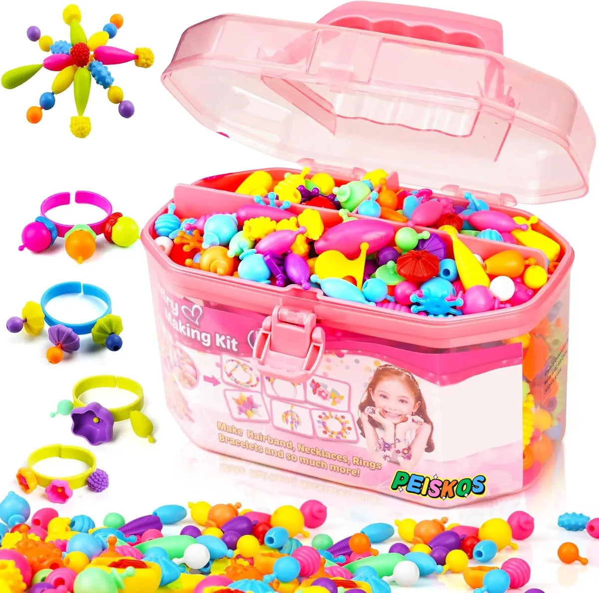PEISKOS 630+pcs Pop Beads Jewelry Making Kit DIY Arts Crafts Toy for Kids
