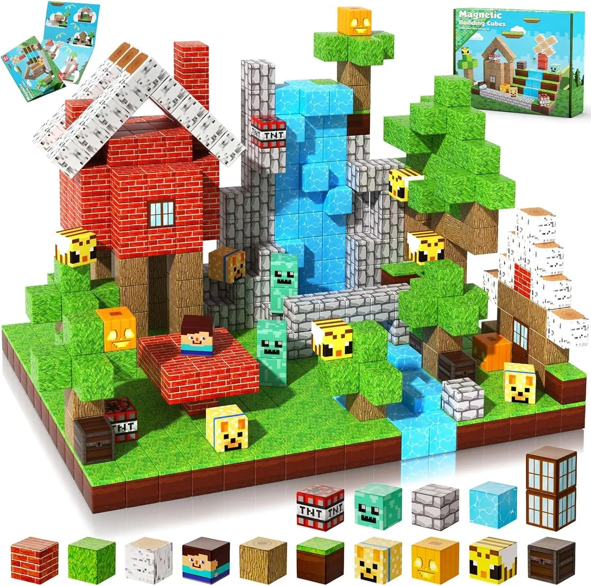 DIY 100 Piece Build Mine Magnet World Pixel Cube Blocks - Green Forest