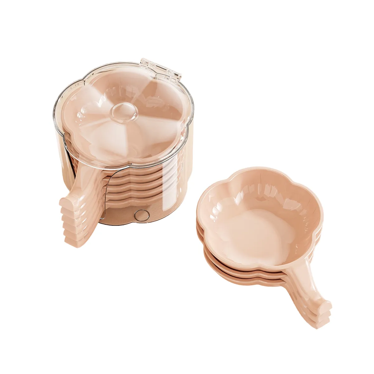 6 Set Dipping Sauce Bowls, 13x9.5cm, Snack Plate, With Handle & Storage Box - Pink