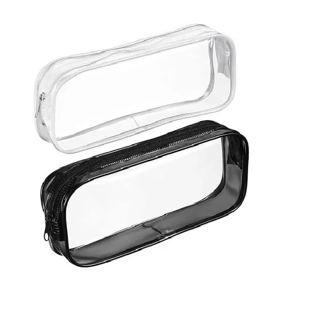 2 Pieces PVC Transparent Zipper Pencil Case Makeup Pouch